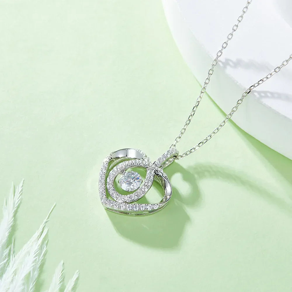 Moissanite Heart Necklace - Sterling Silver Halo Pave Velanci