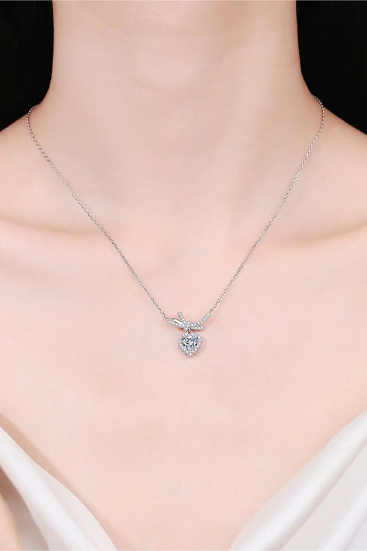 Moissanite Heart Pendant Necklace - Sterling Silver Shine Velanci