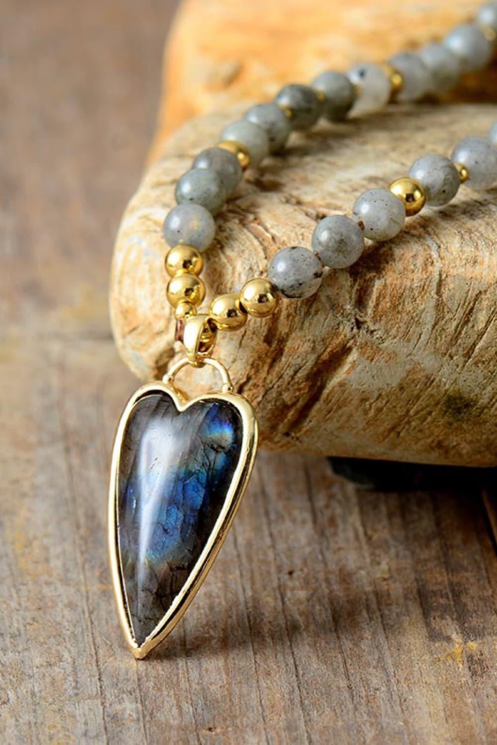 Copper-Accent Stone Bead Pendant Necklace - Coastal Charm Velanci