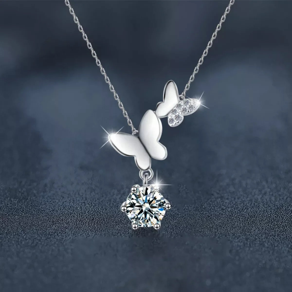 Moissanite Butterfly Pendant Necklace - 1 Carat Sparkle Velanci