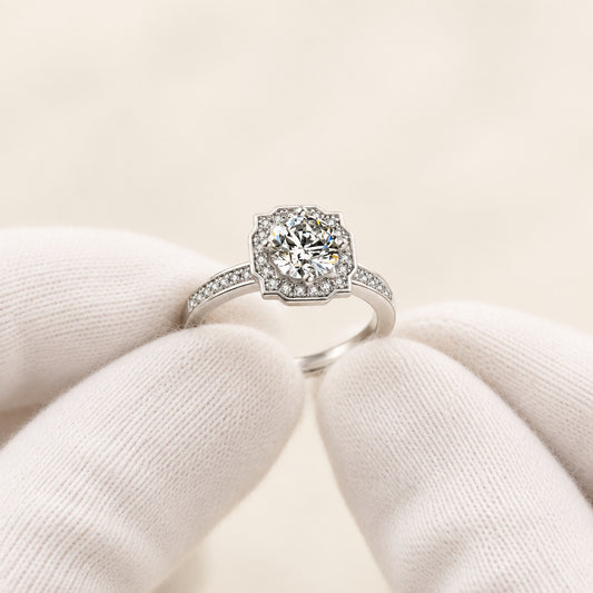 1 Carat Moissanite Ring Giulia - Halo Diamond Sparkle Women's Ring Velanci
