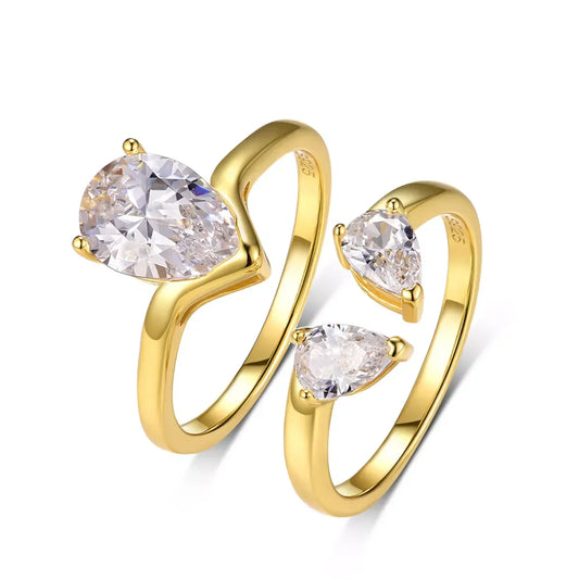 2-Piece 1.75ct Teardrop Moissanite Ring Set Giovanna - Shine Women's Ring Velanci