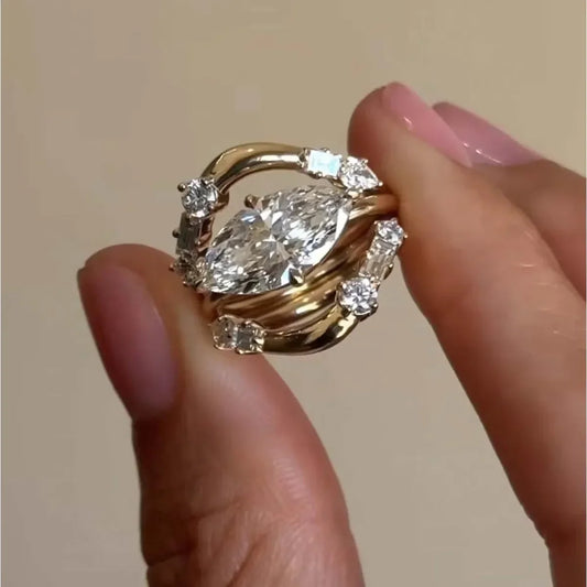 Moissanite Ring Set Alessia - 1 Carat Marquise Shine Women's Ring Velanci