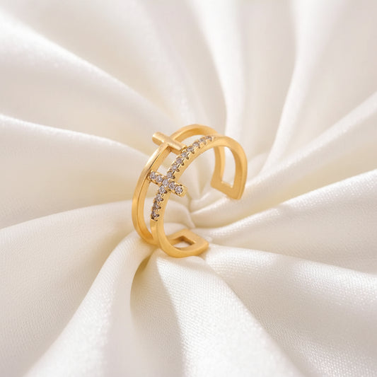 Open Ring Giulia - 18K Gold-Plated Rhinestone Cross