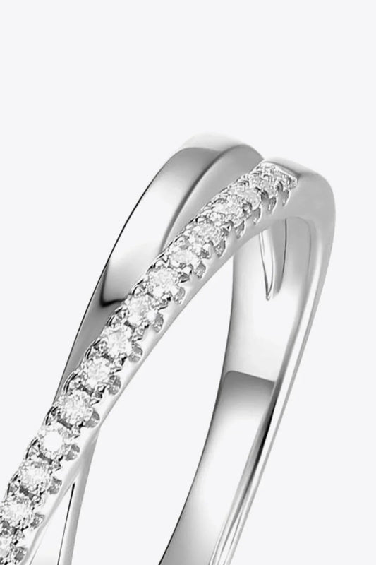 Moissanite Crisscross Sterling Silver Ring Isabella - Shine Women's Ring Velanci