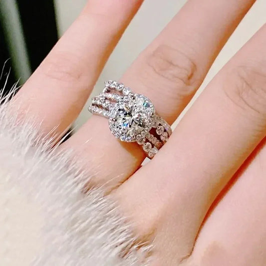 Ring Giulia - 3 Carat Moissanite Sterling Silver Layered Women's Ring Velanci