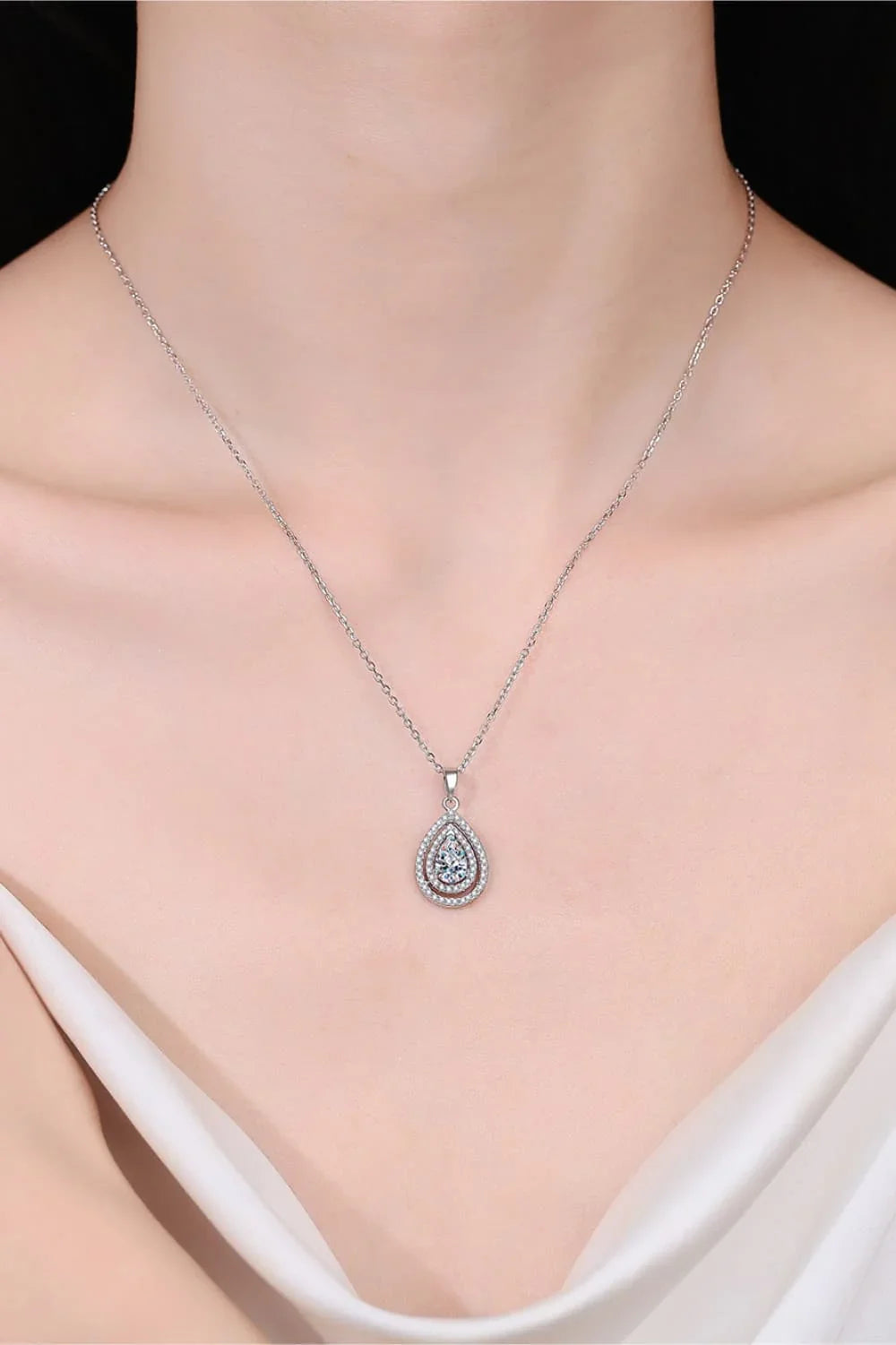 Moissanite Teardrop Pendant Necklace - Sterling Silver Velanci