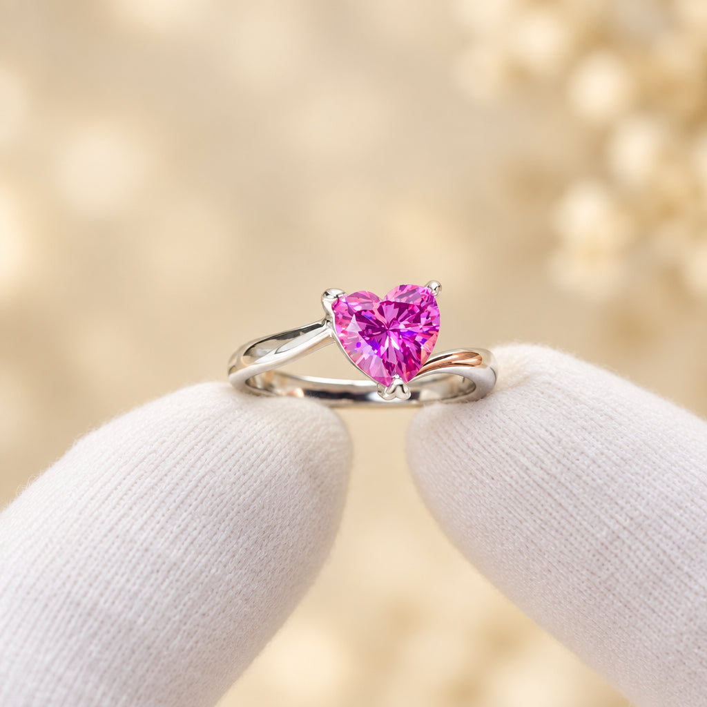 1 Carat Moissanite Ring Bianca - Pink Heartcut Shine Women's Ring Velanci