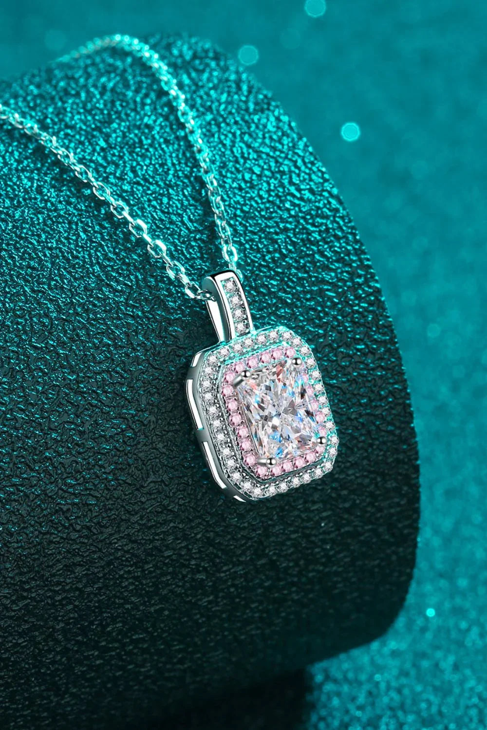 1 Carat Moissanite Geometric Necklace - Pink Zircon Halo Velanci