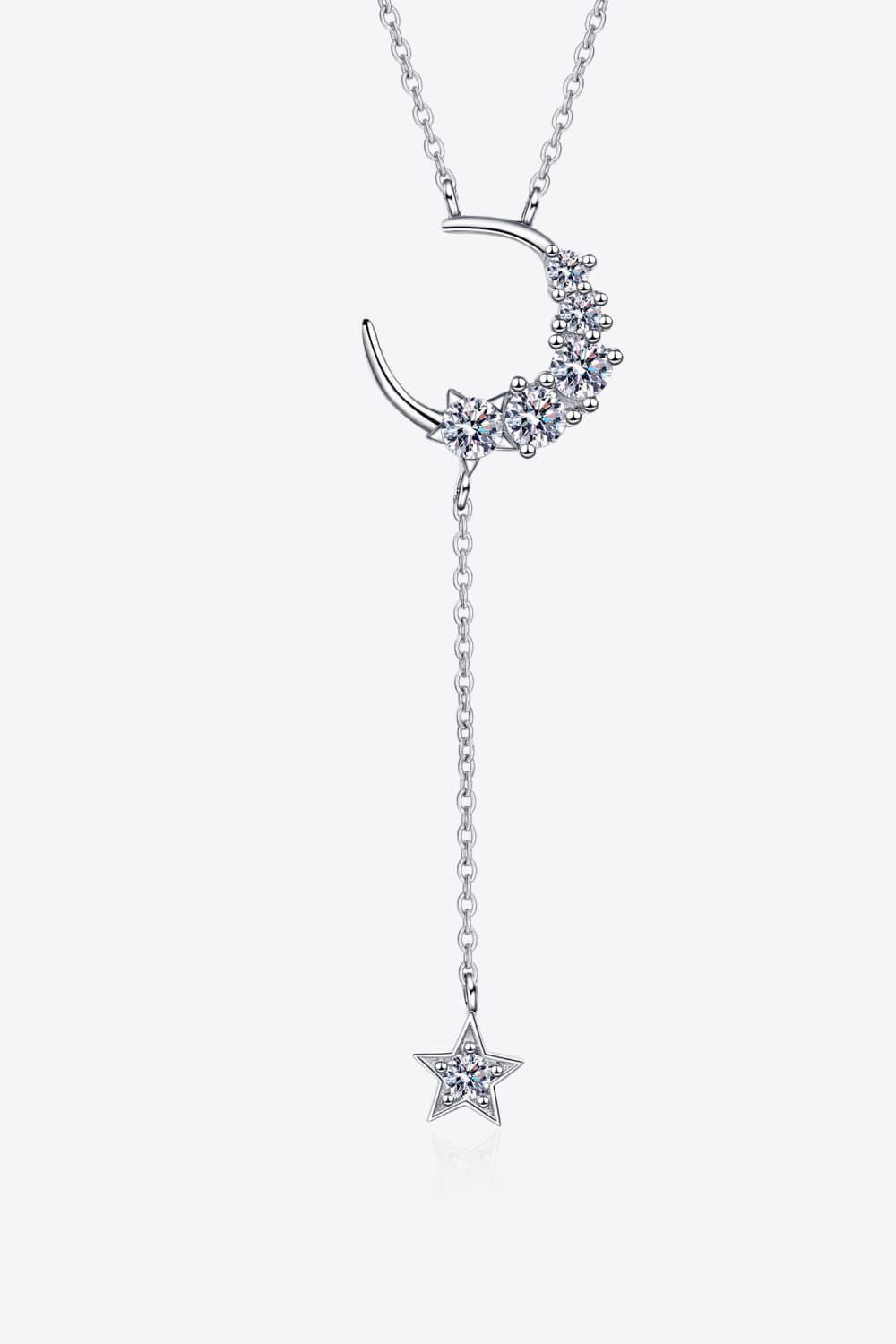 Star Moon Moissanite Necklace - Crescent Moon Sparkle Velanci