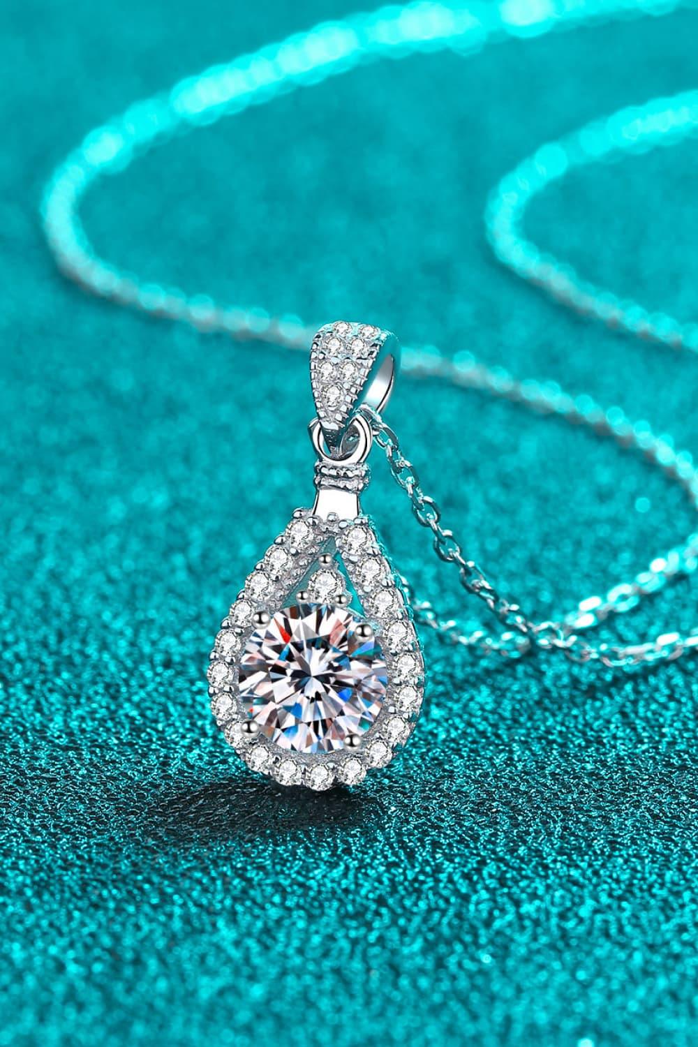 Teardrop Moissanite Halo Necklace - 2 Carat Sterling Silver Velanci