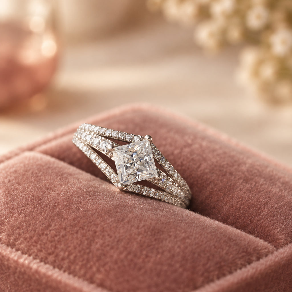 1 Carat Moissanite Platinum-Plated Sterling Ring Luna - Glow Women's Ring Velanci