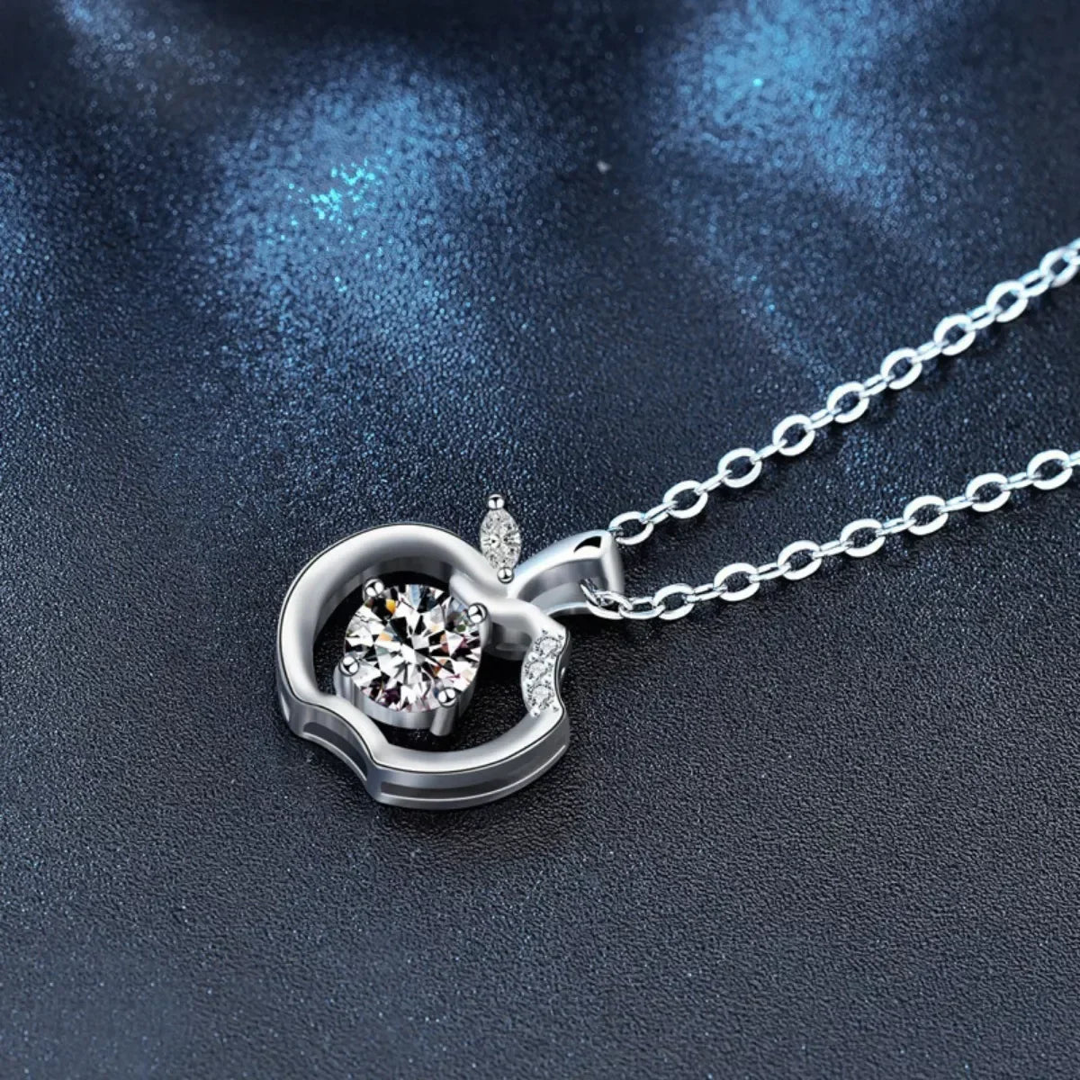 Moissanite Apple Pendant Necklace - Sterling Silver 0.5ct Velanci