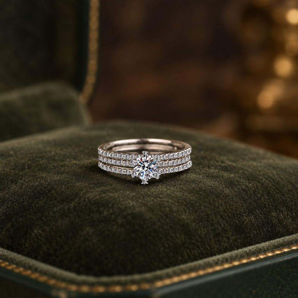 Moissanite Sterling Silver Ring Set Giovanna - Coastal Shine Women's Ring Velanci
