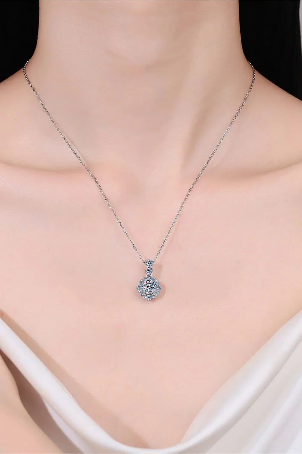 1 Carat Moissanite Sterling Silver Necklace - Halo Pendant Velanci