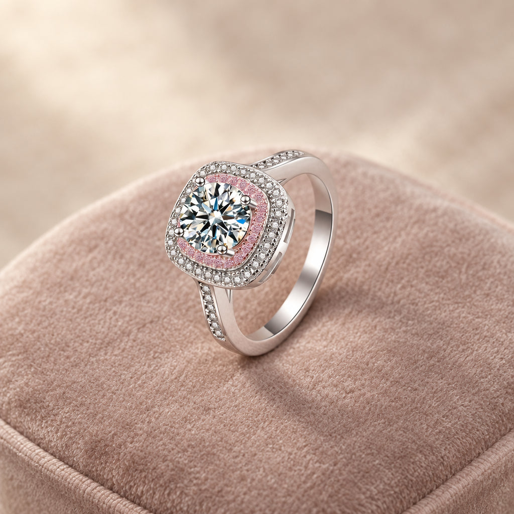 1 Carat Moissanite Ring Giulia - Sterling Silver Halo Women's Ring Velanci
