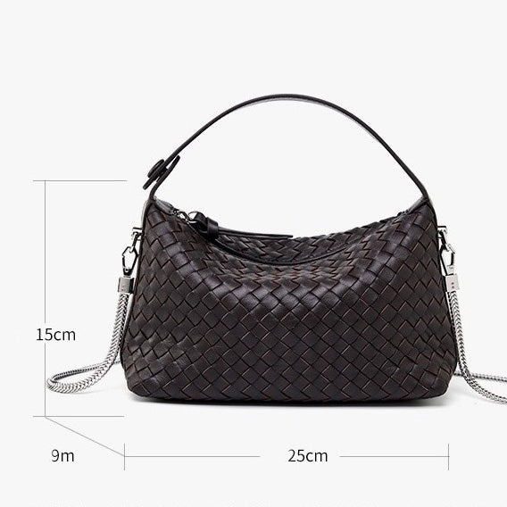 Genuine Sheepskin Leather Woven Dumpling Clutch Bag with Chain Strap