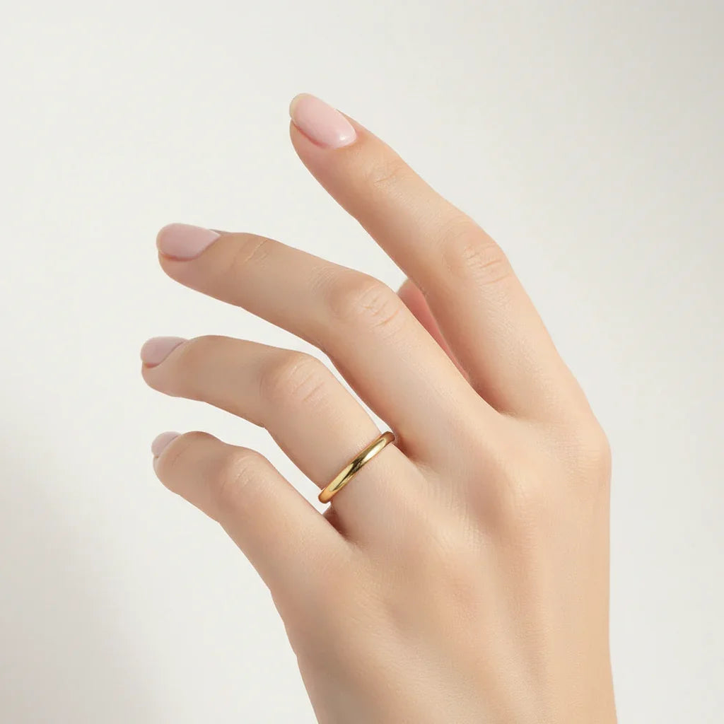 Band Ring 2mm Valentina Womens Ring - Minimalist Comfort-Fit, 18K Gold-Plated Silver Velanci
