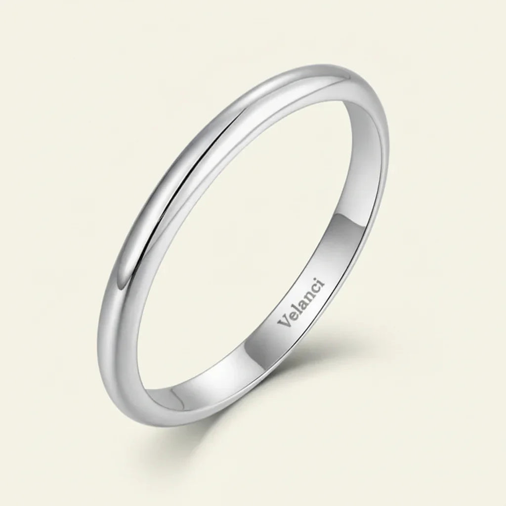Band Ring Sofia - Womens Ring Minimalist 2mm Rhodium-Plated Sterling Silver Slim Band Velanci