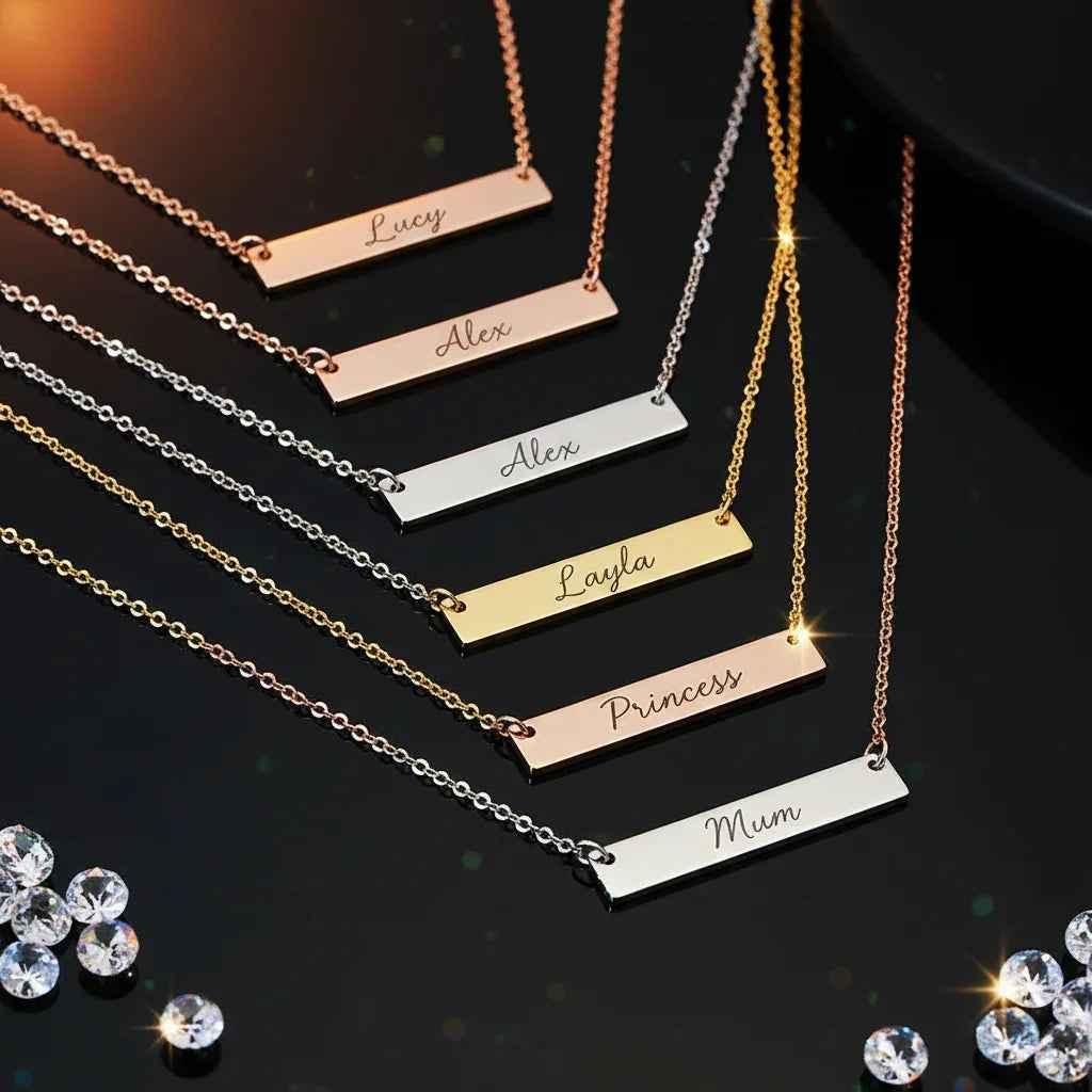 Custom Necklace Bar Pendant – Barra Incisa Personalized Name Necklace Velanci