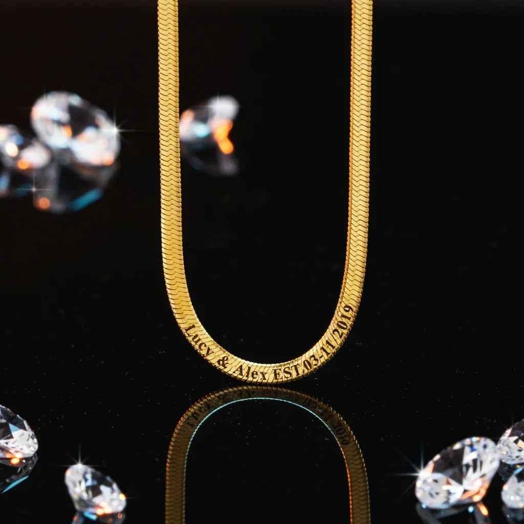Custom Necklace Herringbone Snake Chain Necklace – Spiga Eleganza Personalized Chain Velanci