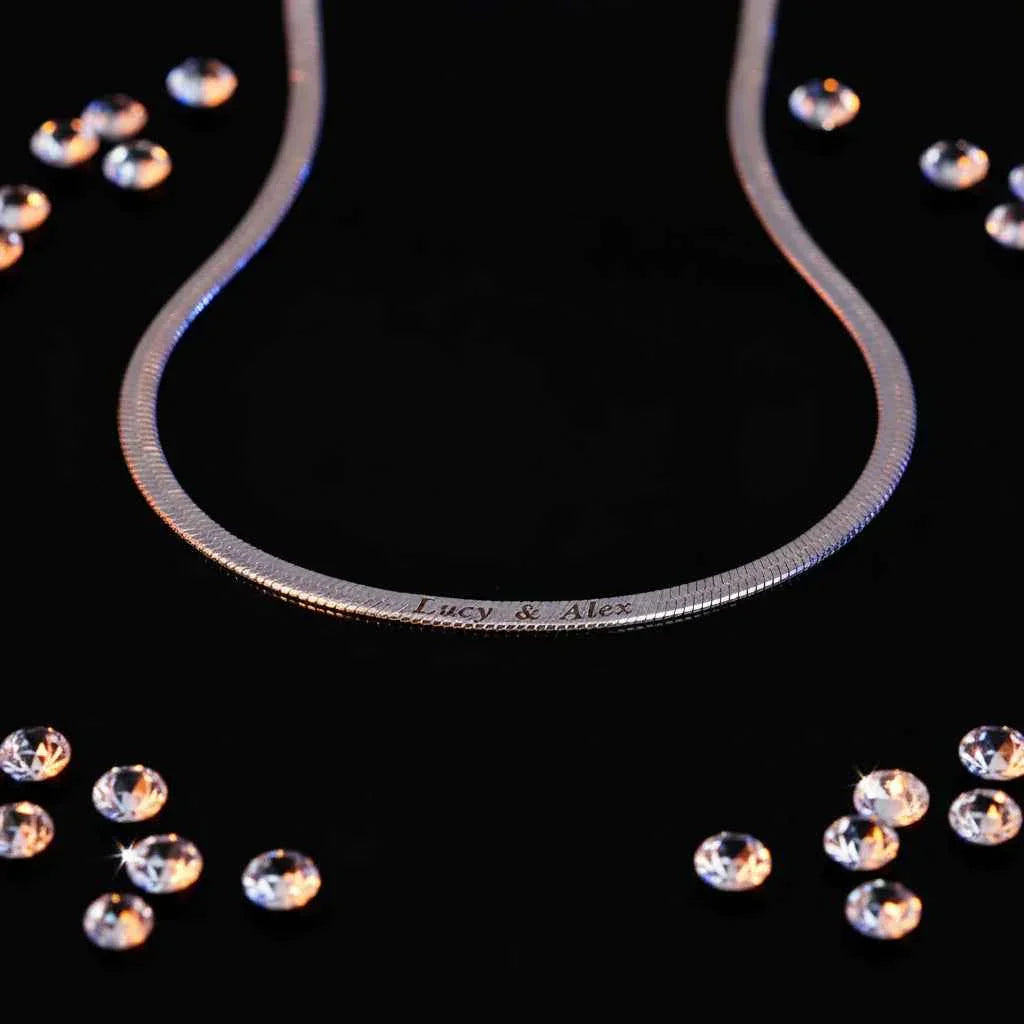 Custom Necklace Herringbone Snake Chain Necklace – Spiga Eleganza Personalized Chain Velanci
