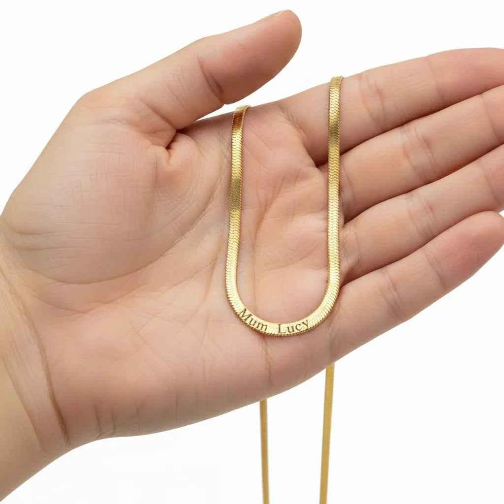 Custom Necklace Herringbone Snake Chain Necklace – Spiga Eleganza Personalized Chain Velanci