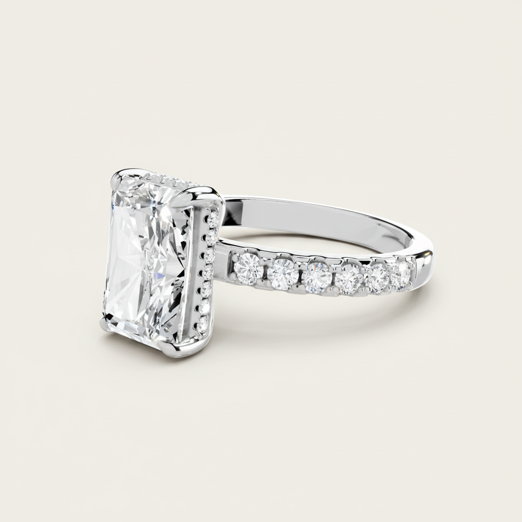 Elena Sterling Silver Womens Ring - Radiant-Cut Center Stone 9x7mm Cubic Zirconia, 2.3ct Total Velanci