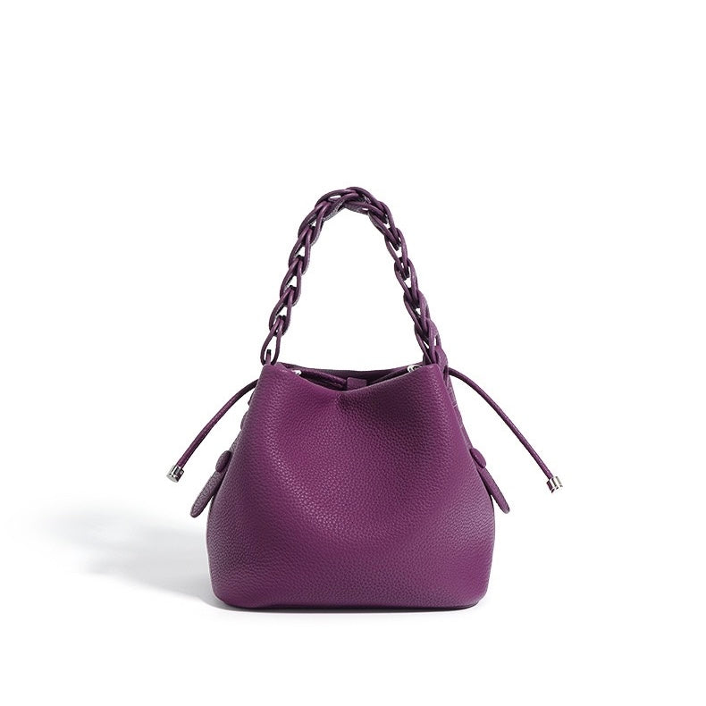 Genuine Leather Luxe Commuting Bucket Bag - Elegant Multiway Accessory
