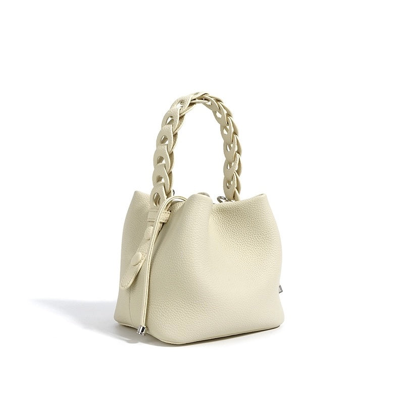 Genuine Leather Luxe Commuting Bucket Bag - Elegant Multiway Accessory