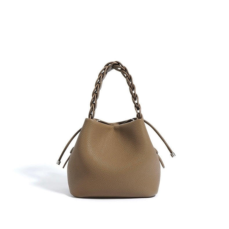 Genuine Leather Luxe Commuting Bucket Bag - Elegant Multiway Accessory