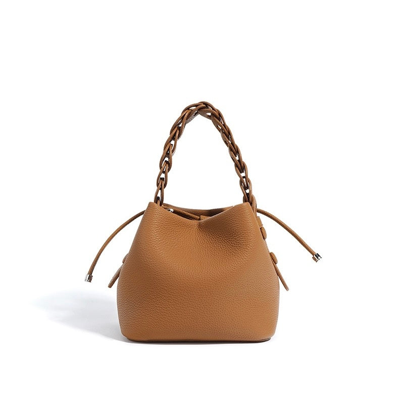 Genuine Leather Luxe Commuting Bucket Bag - Elegant Multiway Accessory