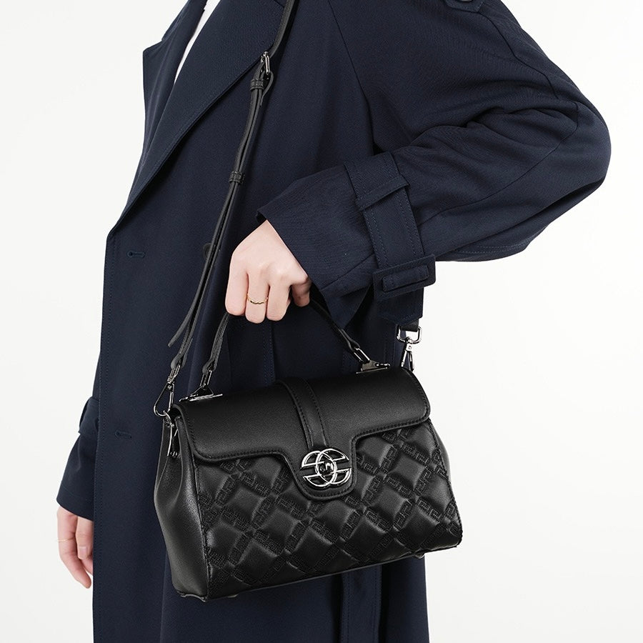 Elegant Genuine Leather Embossed Tote & Crossbody Bag