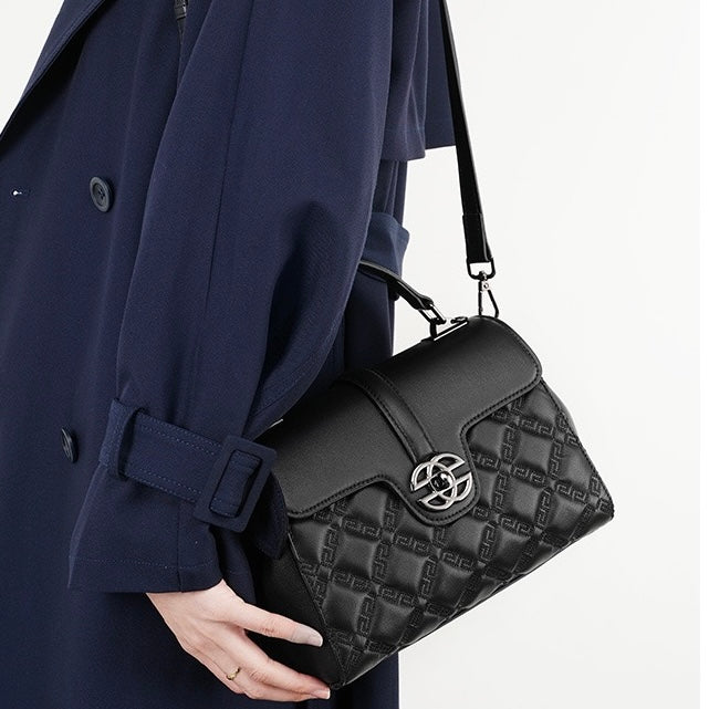 Elegant Genuine Leather Embossed Tote & Crossbody Bag