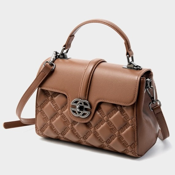 Elegant Genuine Leather Embossed Tote & Crossbody Bag