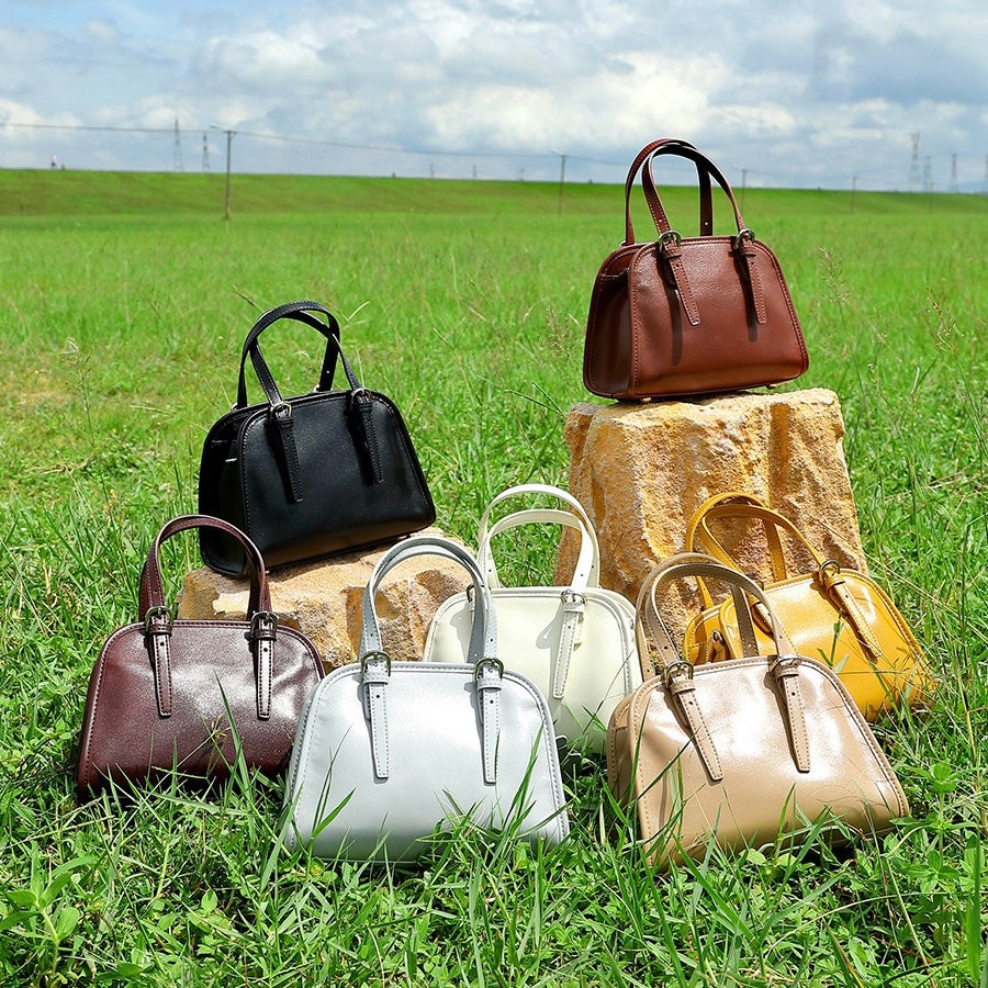 Elegant Genuine Leather Bowling Commuter Clutch Bag