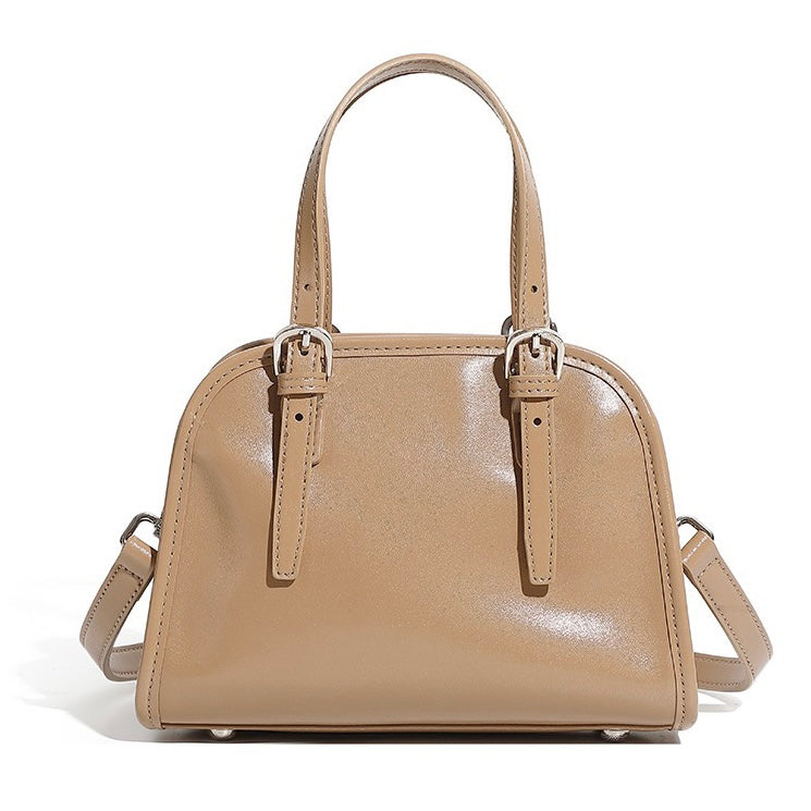 Elegant Genuine Leather Bowling Commuter Clutch Bag