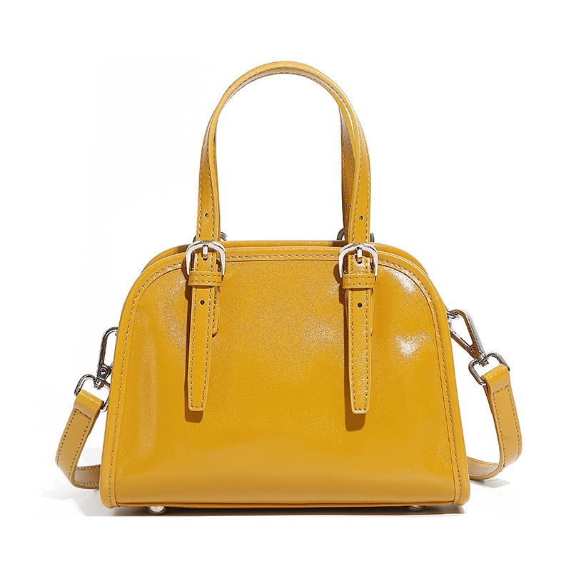 Elegant Genuine Leather Bowling Commuter Clutch Bag