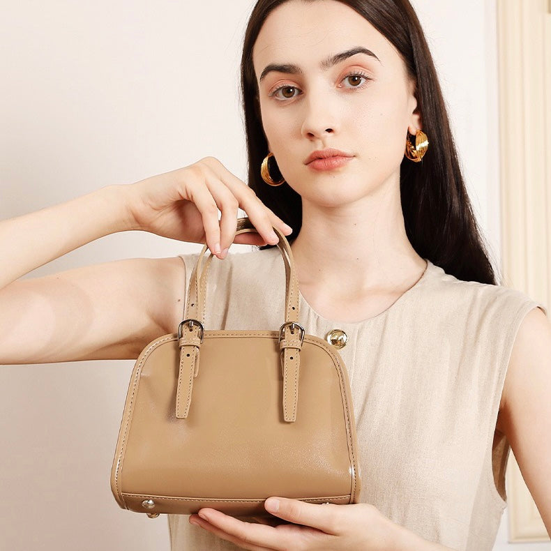 Elegant Genuine Leather Bowling Commuter Clutch Bag