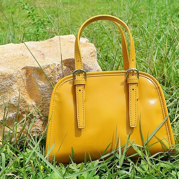 Elegant Genuine Leather Bowling Commuter Clutch Bag