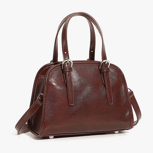 Elegant Genuine Leather Bowling Commuter Clutch Bag