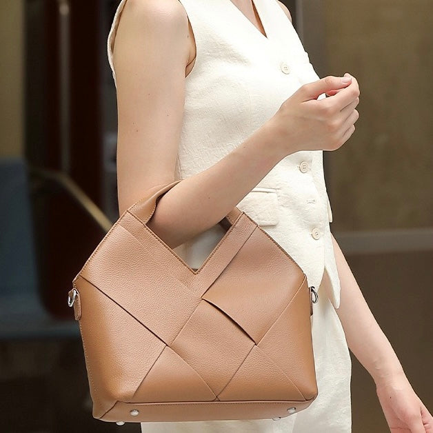 Sophisticated Women's Genuine Leather Woven Handbag