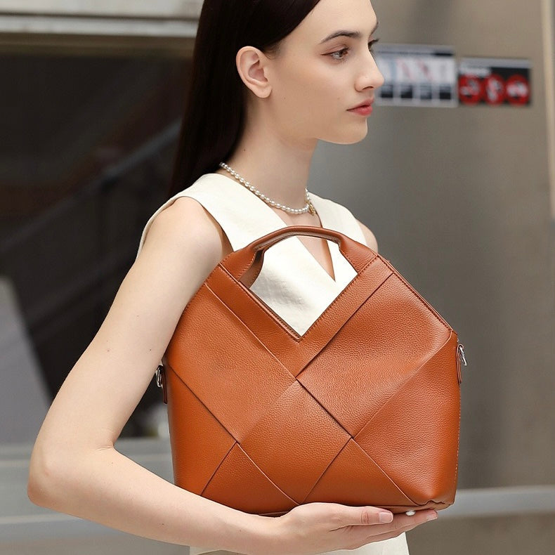 Sophisticated Women's Genuine Leather Woven Handbag