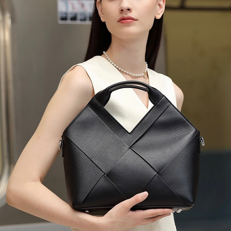 Sophisticated Women's Genuine Leather Woven Handbag