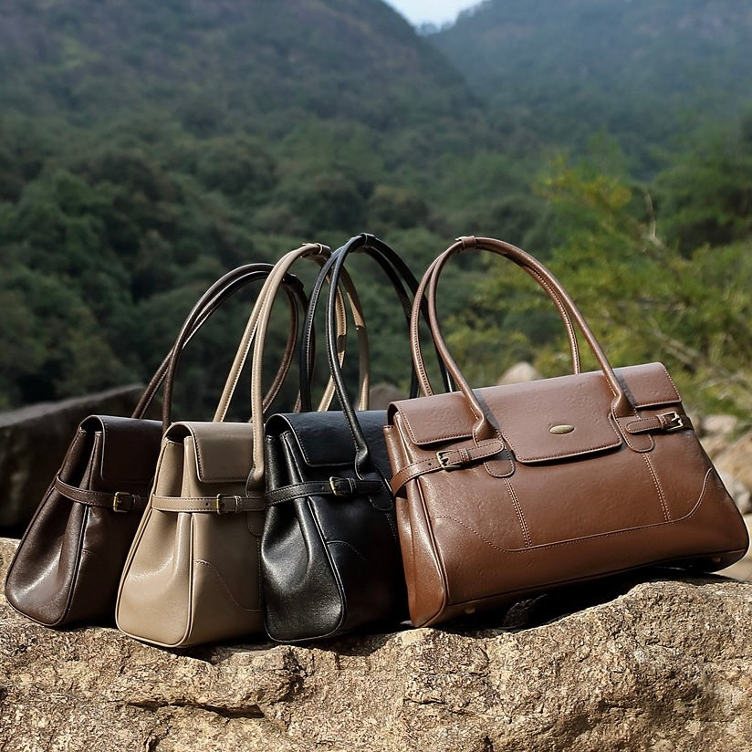 Vintage Luxe Leather Handbag with Buckle Accents