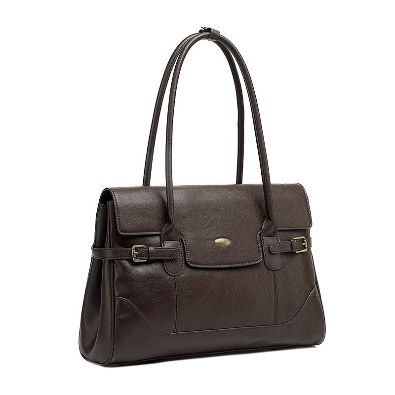 Vintage Luxe Leather Handbag with Buckle Accents