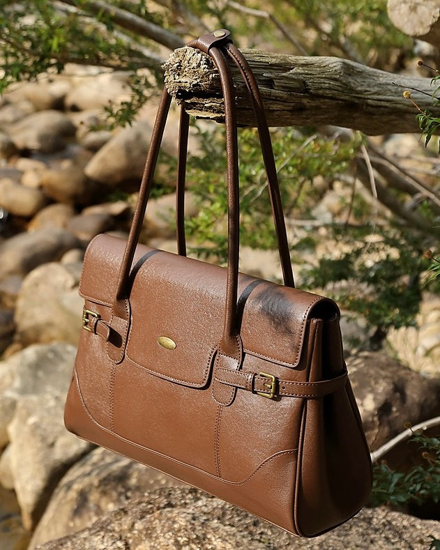 Vintage Luxe Leather Handbag with Buckle Accents