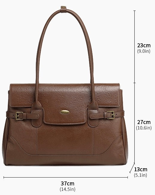 Vintage Luxe Leather Handbag with Buckle Accents