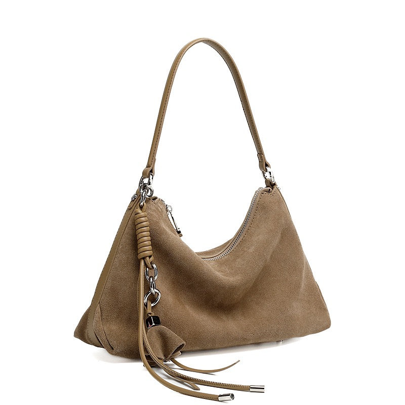 Suede Luxe Hobo Bag with Braided Elegance and Tassel Charm