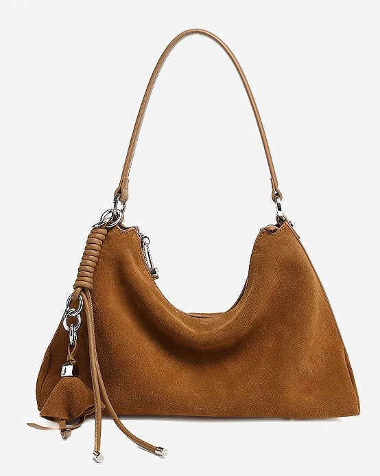 Suede Luxe Hobo Bag with Braided Elegance and Tassel Charm